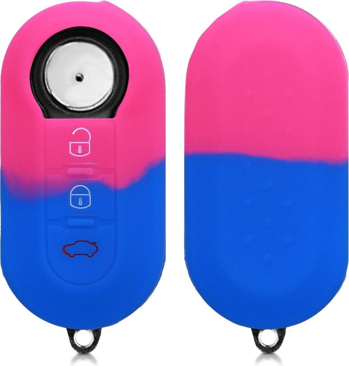 kwmobile autosleutelhoes voor Fiat Lancia 3-knops inklapbare autosleutel - Siliconen beschermhoes in roze / blauw - Tweekleurig design
