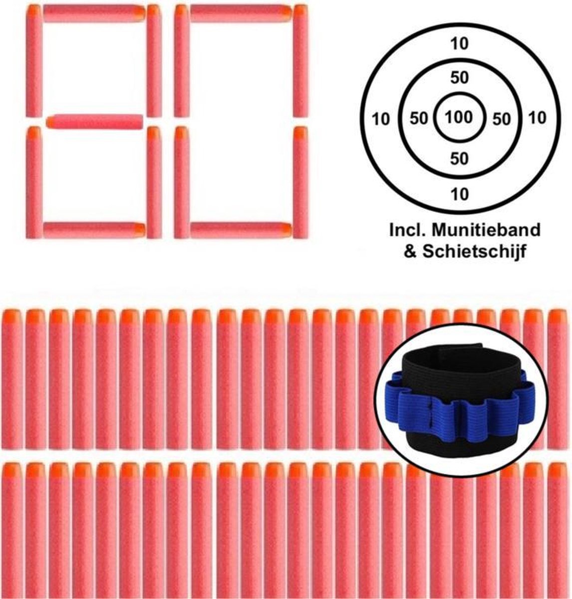 Pijltjes 80 Stuks Universele Darts Pijlen Speelgoed Kinderen - Geschikt voor Nerf Guns Kogels - Geschikt Voor N-Strike Elite - Incl. Schietschijf & Munitie Band - Rood - CGP®
