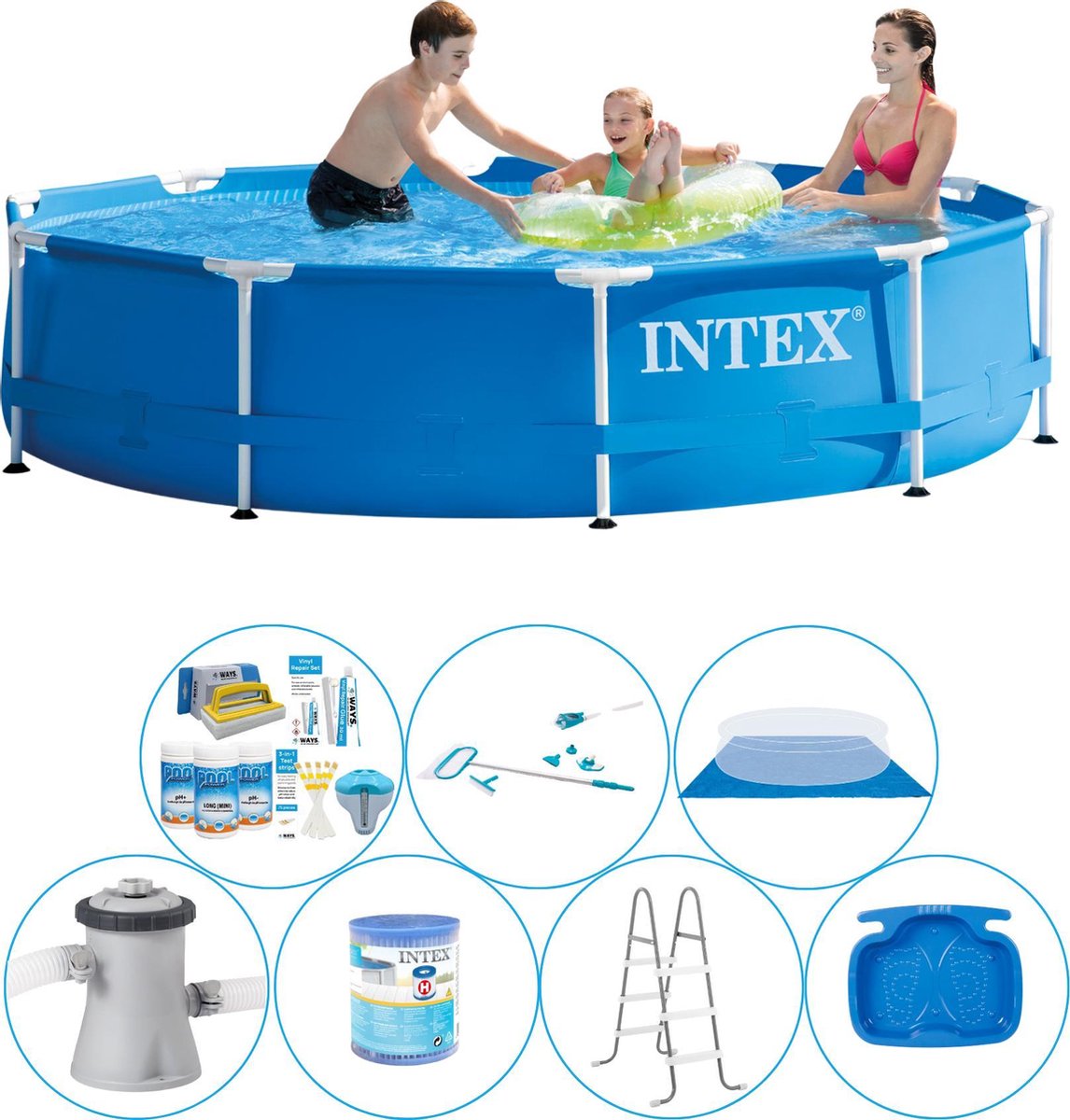 Alles in 1 Zwembad Pakket - 8-delig - Intex Metal Frame Rond 305x76 cm