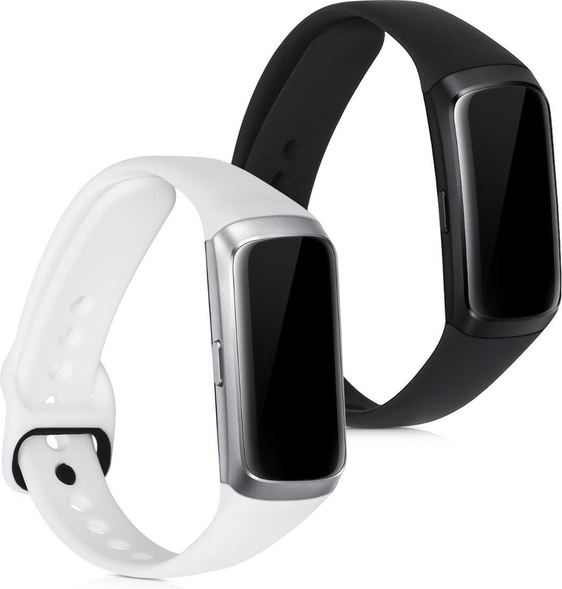 kwmobile 2x horlogeband voor Samsung Galaxy Fit (SM-R370) - siliconen band voor fitnesstracker - wit / zwart