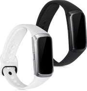 kwmobile 2x horlogeband voor Samsung Galaxy Fit (SM-R370) - siliconen band voor fitnesstracker - wit / zwart