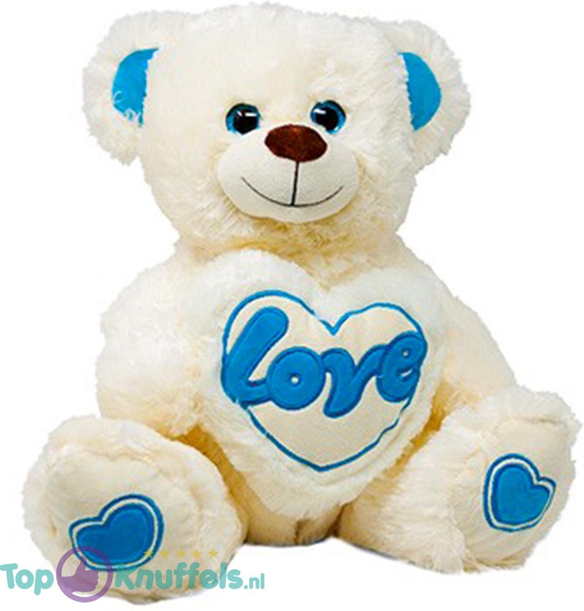 Teddybeer met Love Hart (Wit/Blauw) 30 cm | knuffelbeer pluche knuffel love beer | Cadeau Kado | Beertje met hart liefde | Love Knuffeldier Rozenbeer Rozen Beer