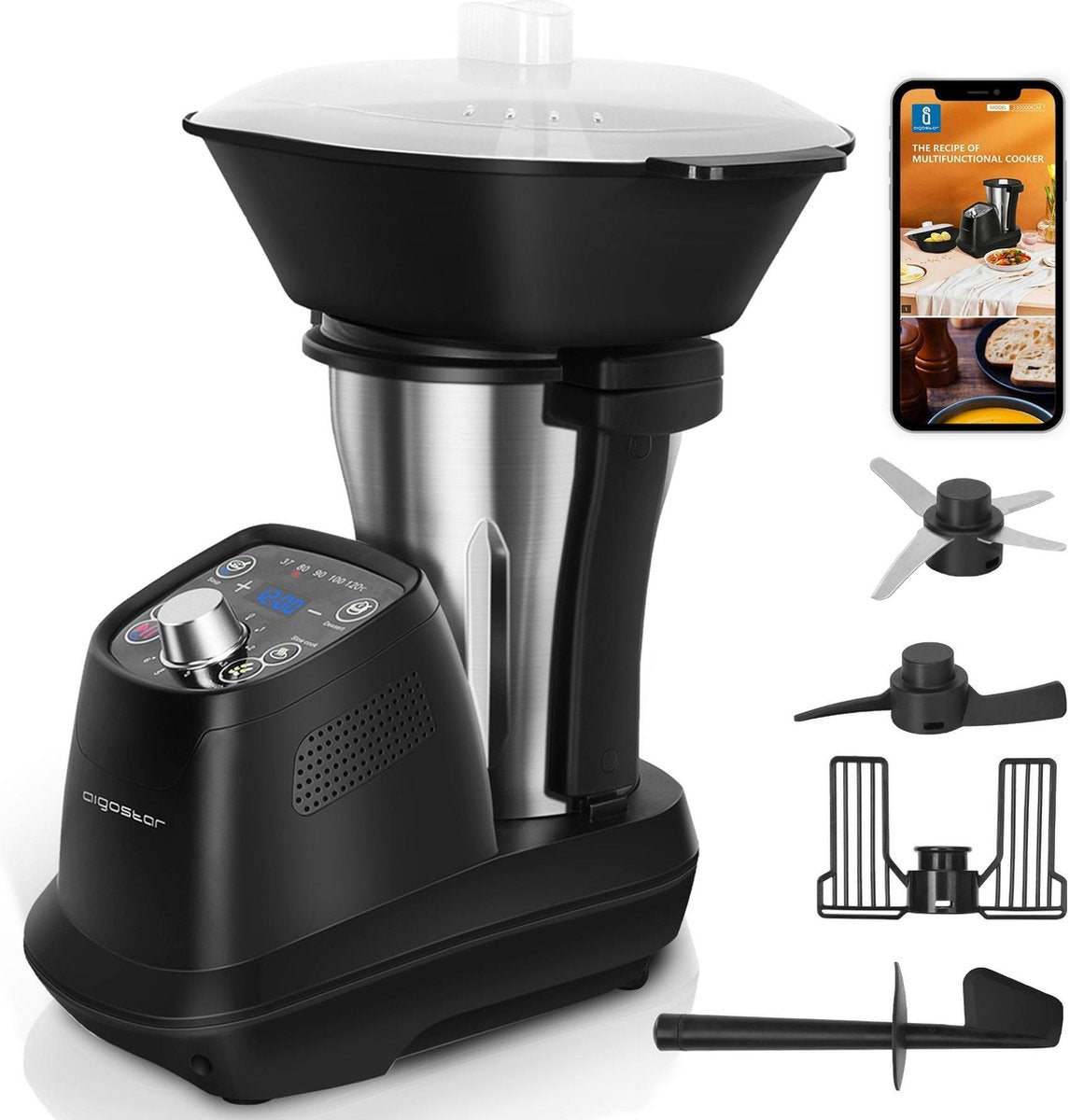 Aigostar Power Cook 33ICM - Multifunctionele keukenmachine - Foodprocessor - Multicooker - Zwart