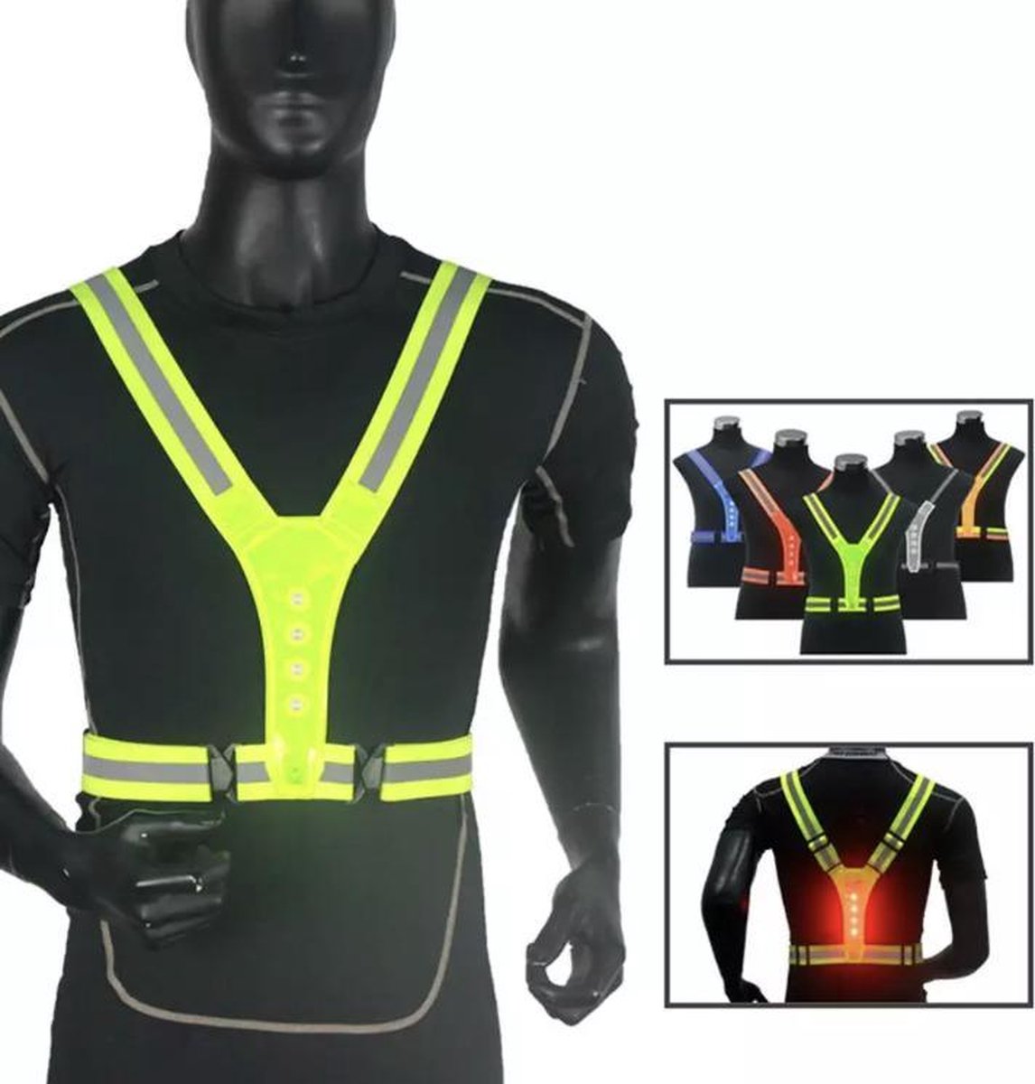 VHR hardloopvest met verlichting – Hardloophesje - Hardloop verlichting – Hardloop lampjes – Hardloop licht – Reflectie hardlopen – Veiligheidshesje – Veiligheidsvest - Running Light - Wandel verlichting