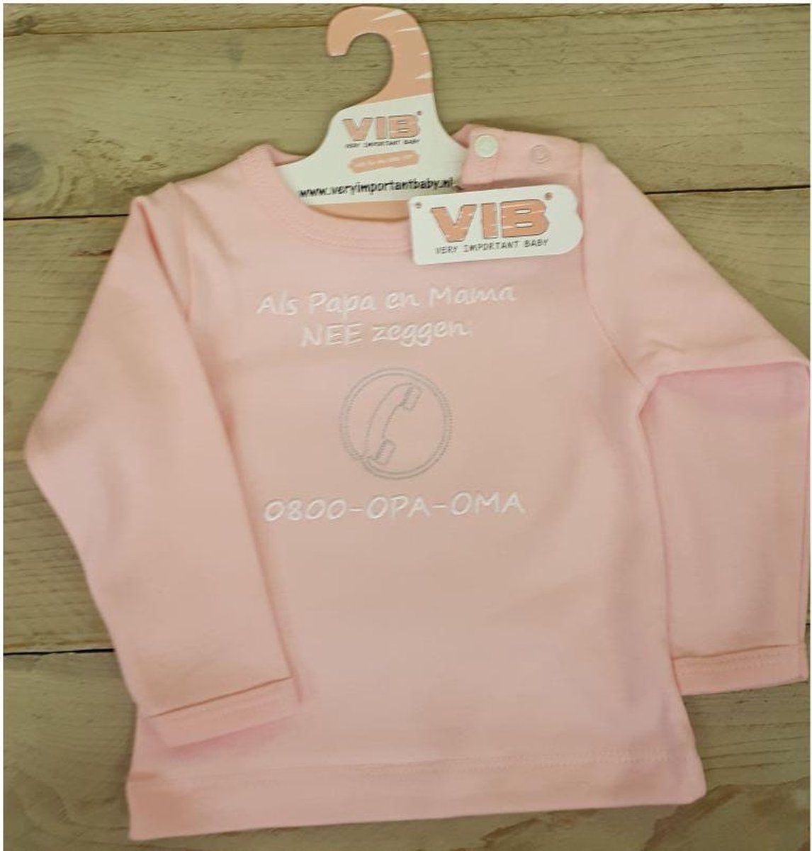 Baby T-shirt lange mouw roze Bel opa en oma 0-3 mnd