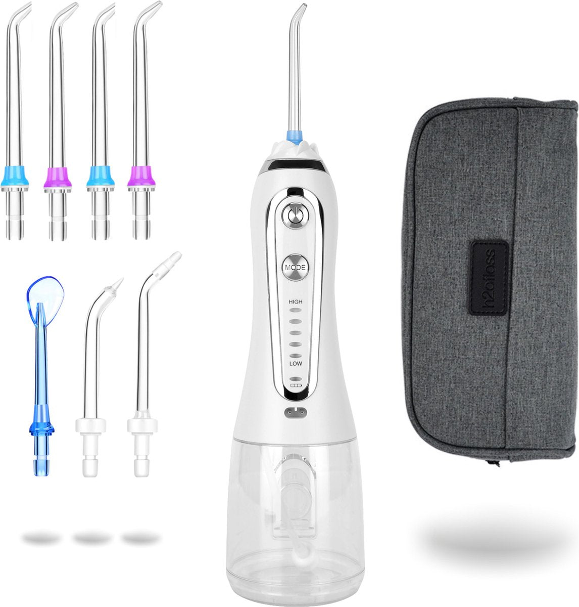 BOME Waterflosser met 7 Opzetstukjes - Monddouche - Voorkom Tandsteen - Draadloos - 5 Standen - Wit