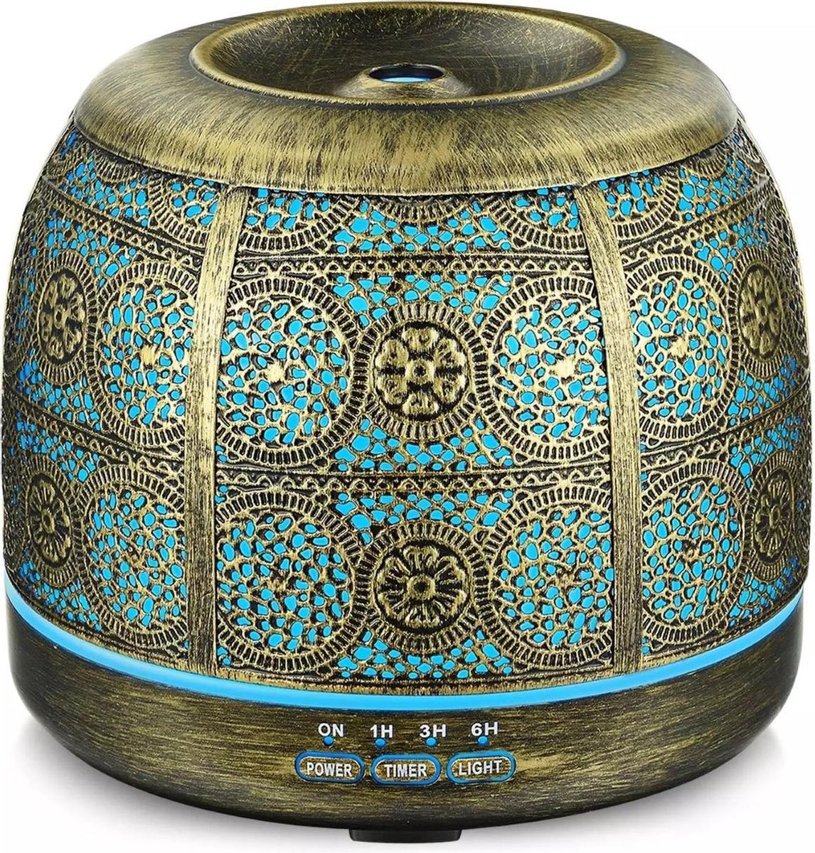 Devacieux Aroma Diffuser  Inclusief 10 ML Aroma Olie - Vintage Element By Night - Luchtbevochtiger Aromatherapie - Metaal - Brons - Aroma Vernevelaar