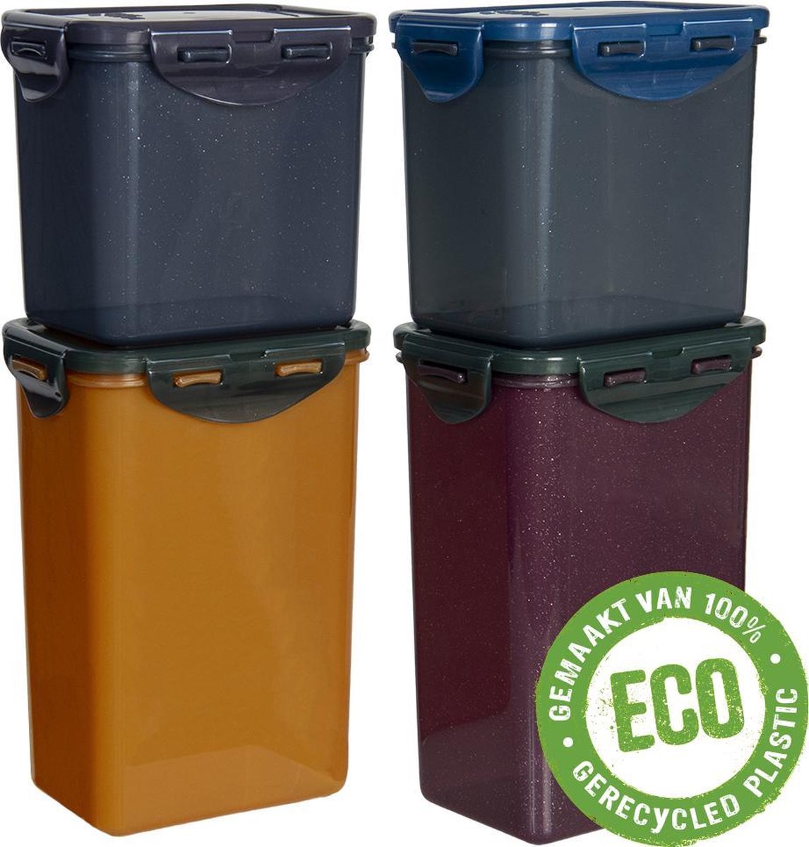 Lock&Lock ECO Vershoudbakjes – Set van 4 stuks – Duurzaam – Zero waste – 100% gerecycled plastic – 850 ml + 1