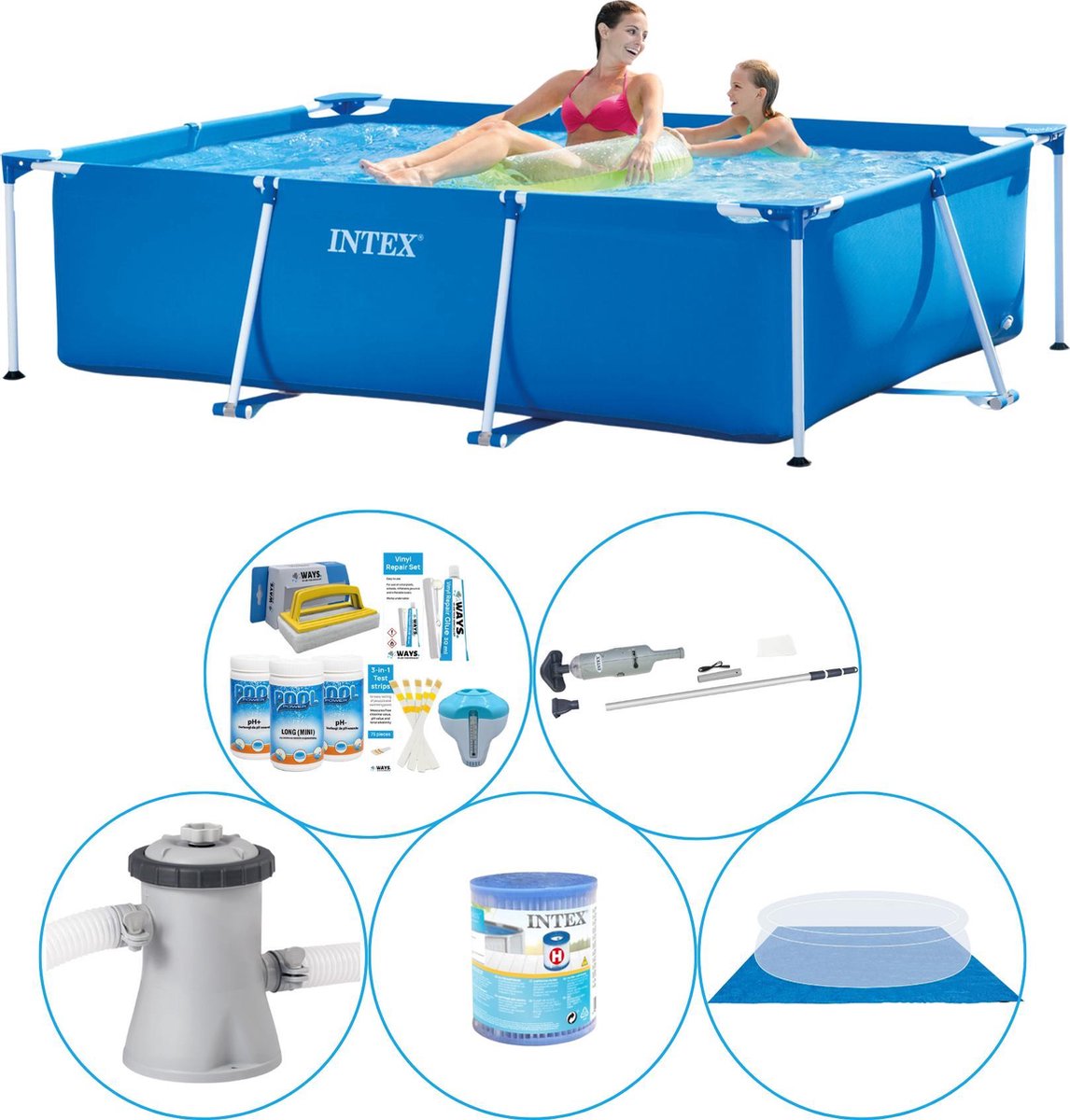 Intex Frame Pool Rechthoekig 220x150x60 cm - 6-delig - Zwembad Inclusief Accessoires