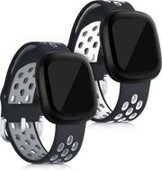 kwmobile 2x horlogeband voor Fitbit Versa 3 / Sense - siliconen band voor fitnesstracker - zwart / wit / zwart / grijs