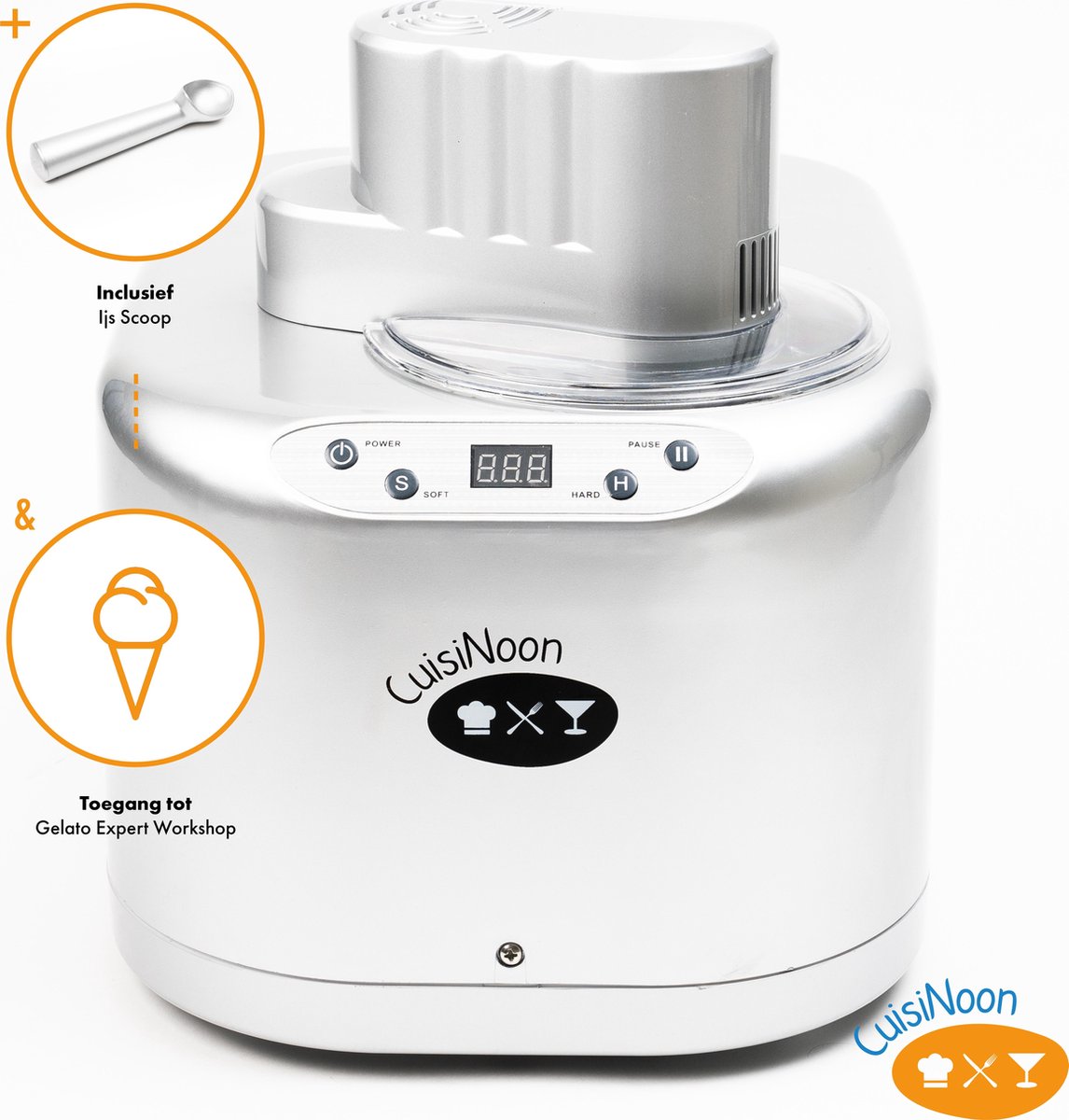 CuisiNoon® - IJsmachine Zelf vriezend - Inclusief Luxe ijsschep - 8 Soorten Hard en Zacht ijs