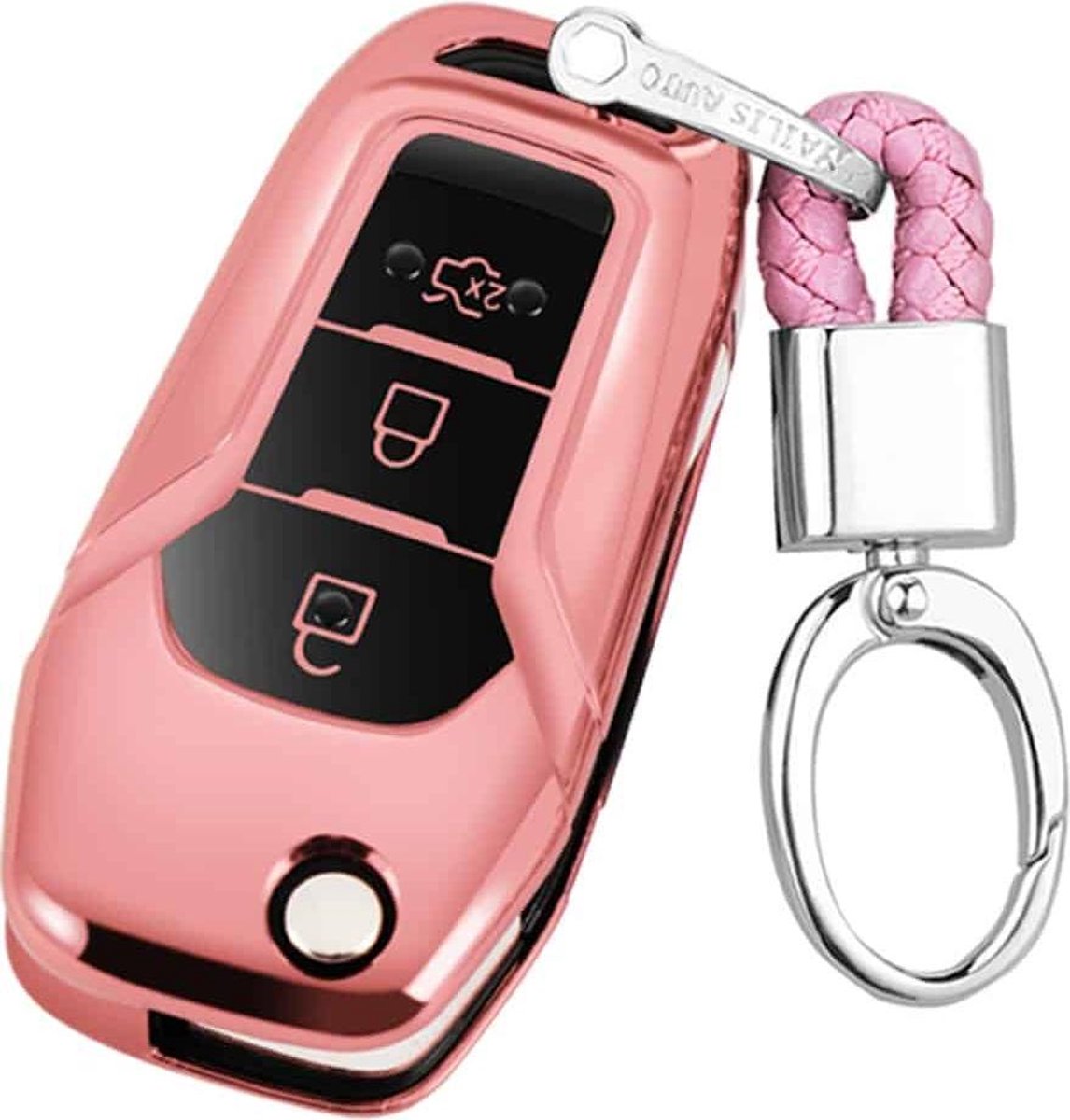 TPU Galvaniserende opening uit Ã©Ã©n stuk Volledige dekking autosleutelbehuizing met sleutelring voor Ford Edge / ESCORT / KUGA / Mondeo / EcoSport / FOCUS (roze)