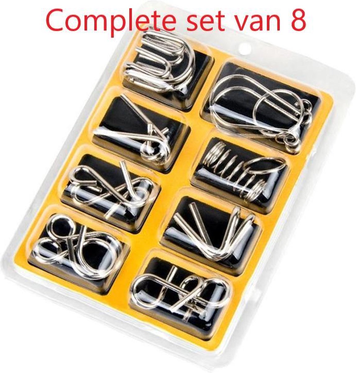 8x Metalen Puzzel Breinbreker|Hersenkraker Set|Denkspel|Brain Teaser|Puzzel|Geduldspel|Geel|Stipco