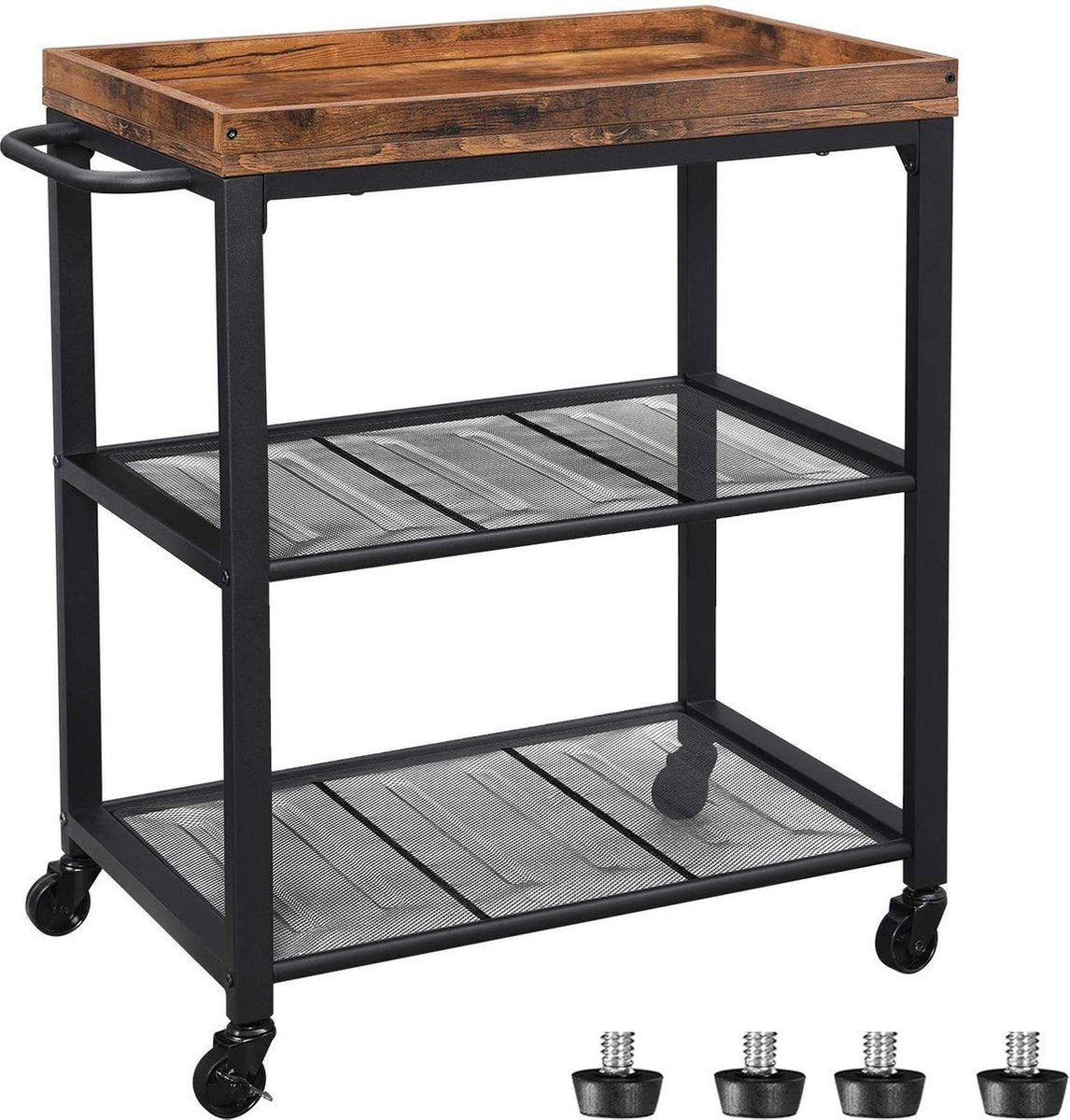 Nancy's Vintage Keukenwagen - Serveerwagen - Keukentrolleys - Rustiek Bruin - Industriële Trolley - 60 x 40 x 75 cm