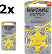 12 Stuks (2 Blister a 6st) Rayovac Extra Advanced 10MF Hg 0% Gehoorapparaat batterijen 1.45V