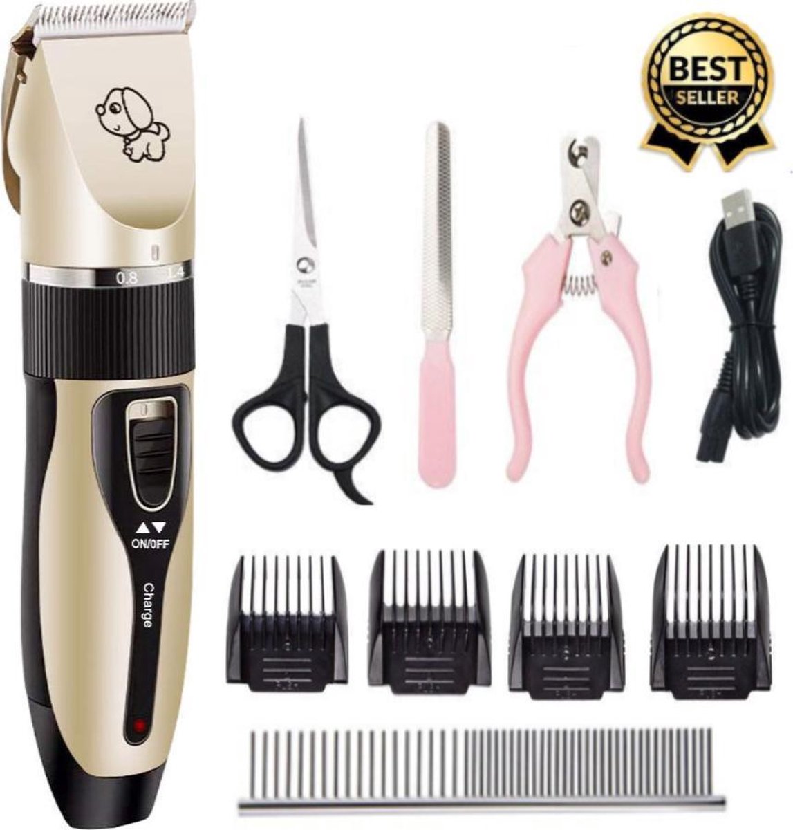 Professionele Dieren Tondeuse - Complete trimmer set - Scheerapparaat- Huisdieren honden en katten- 4 Opzetkammen - Low noise - Draadloos - Dog trimmer- Tondeuse-set- Dierenverzorging -Hondenverzorging - Kattenverzorging- Hondentondeuse