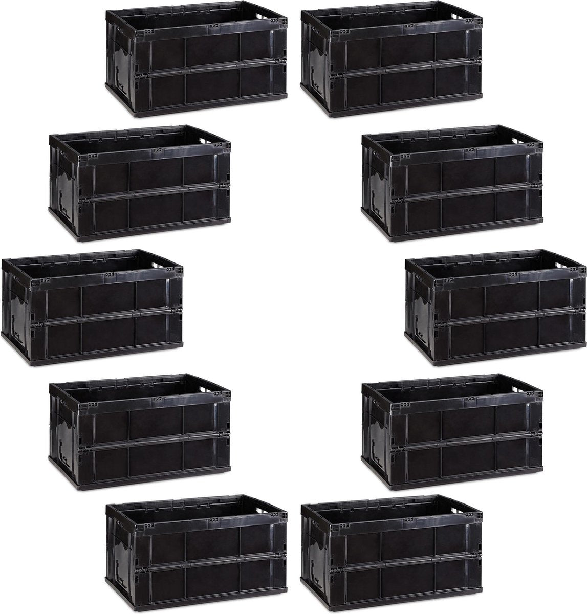 relaxdays 10er set vouwkrat zwart - boodschappenkrat - stapelbaar - transportkrat 60 liter