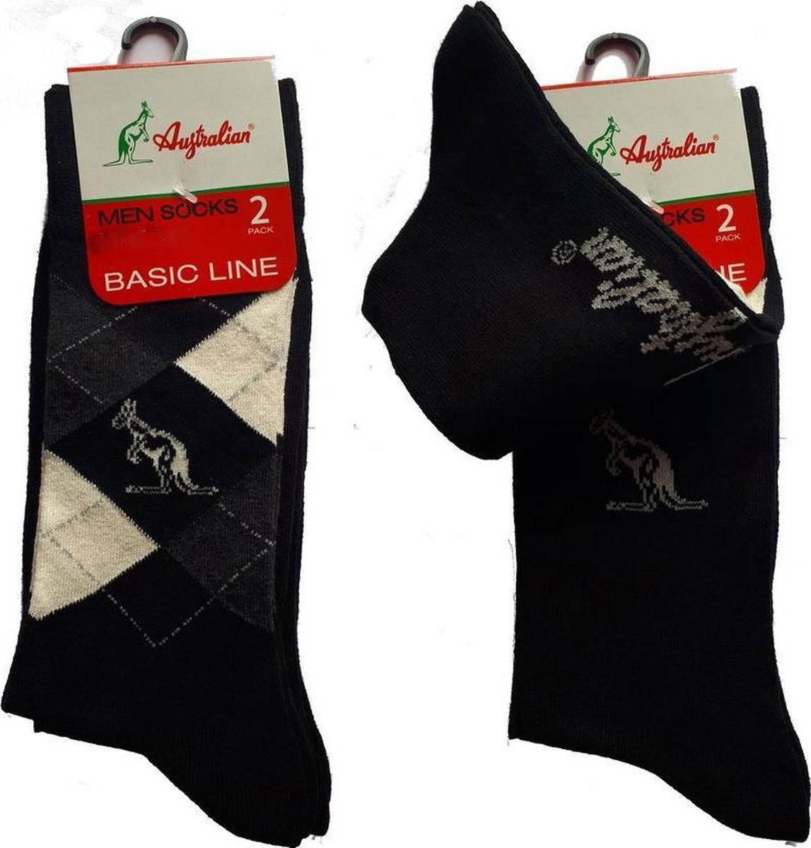 4 paar sokken. Socks Australian zwart en geruit Maat 39-42