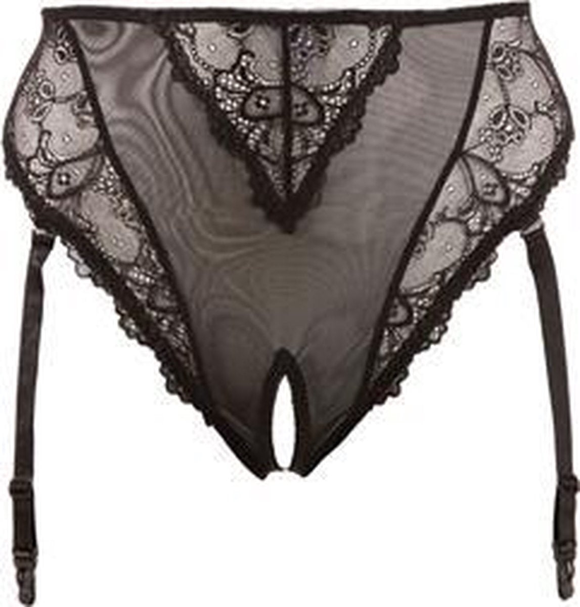 Jarretel Slip Open Kruis - Zwart - XXL