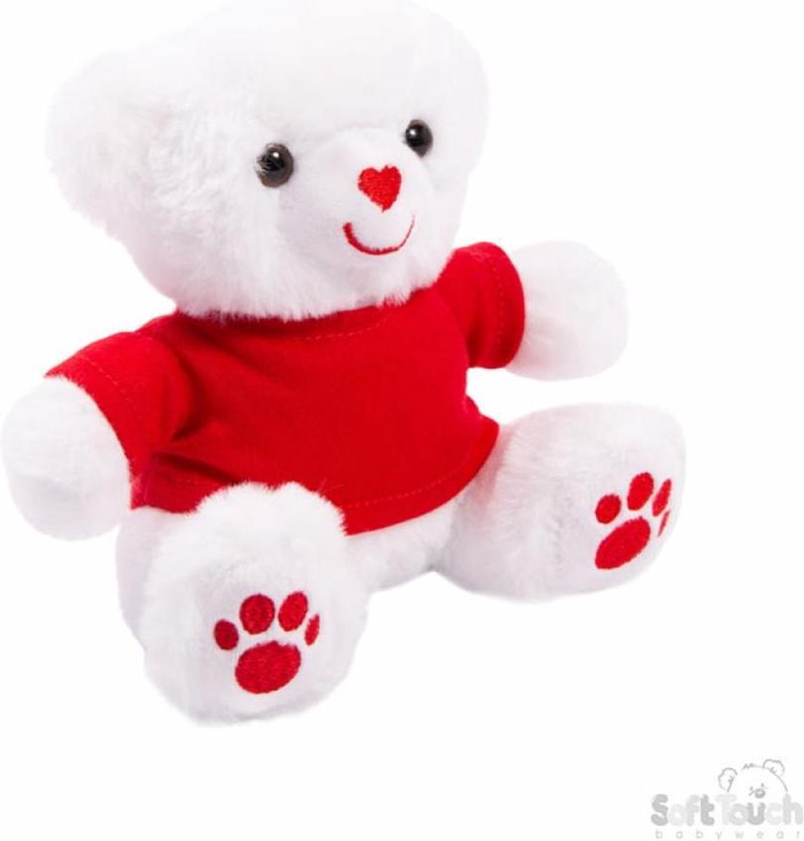 Soft Touch - Witte Beer met Rood Shirt - 15 cm