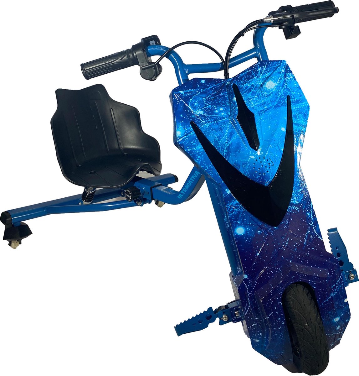 UltraSativa - Nieuwste Electrische Drift Trike Scooter - Blue Thunder - Led Verlichting -  3 Speeds - Led Wieltjes - 36V 250W Motor - Anti-Lek Banden - 25 KM/H - Fidget sleutelhanger - Plus Stickerboek & Boontje Sleutelhanger