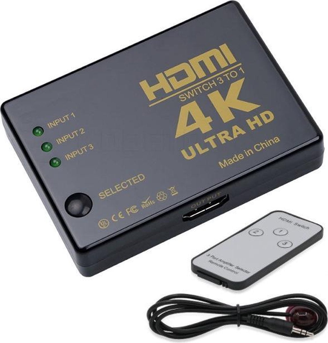 Coretek HDMI schakelaar 3 naar 1 / met afstandsbediening en IR extender - versie 1.4 (4K 30Hz)