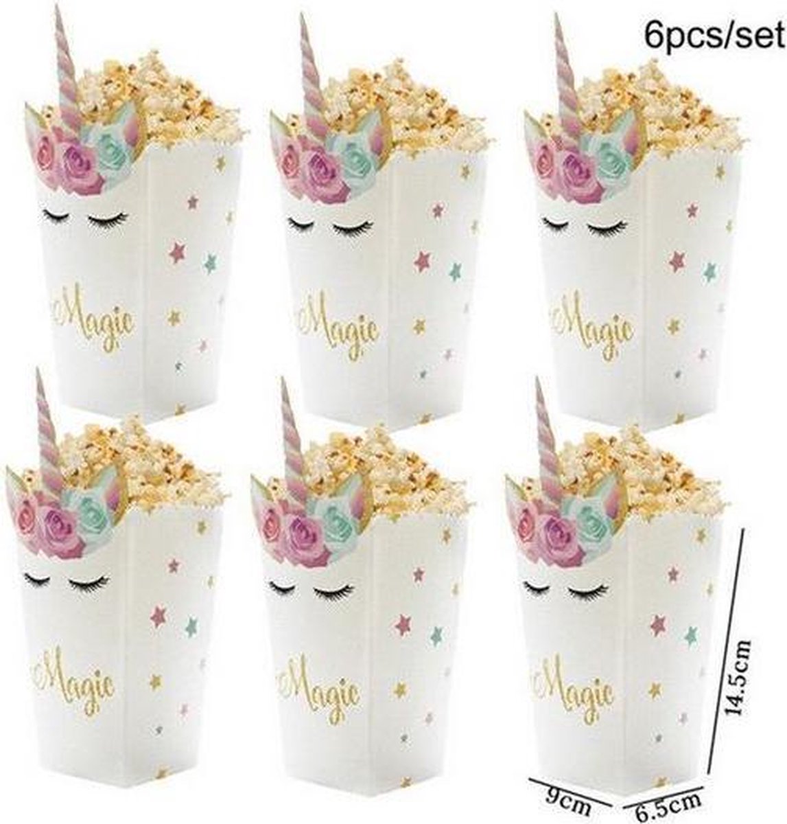 6 stuks popcorn bakjes unicorn - eenhoorn 14