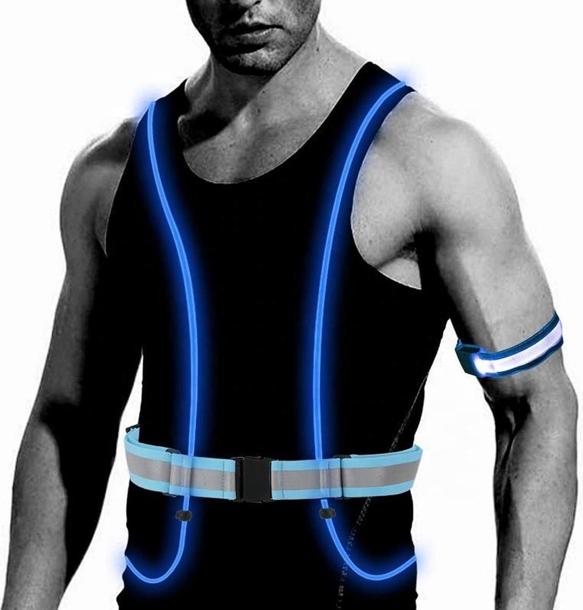Hardloop vest - LED vest - Hardloop Verlichting - Veiligheidsvest - Reflecterend - One size - Unisex - Zwart