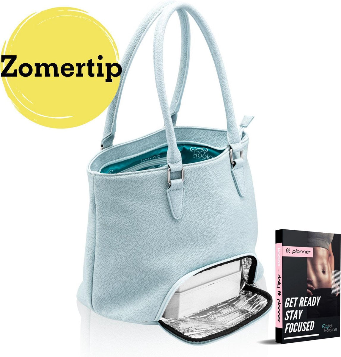 Koalas® Preppy Bag - Modieuze Lunchtas - Met Lunchbox - Koeltas Lunch  - Handtas Dames - Ice Blue