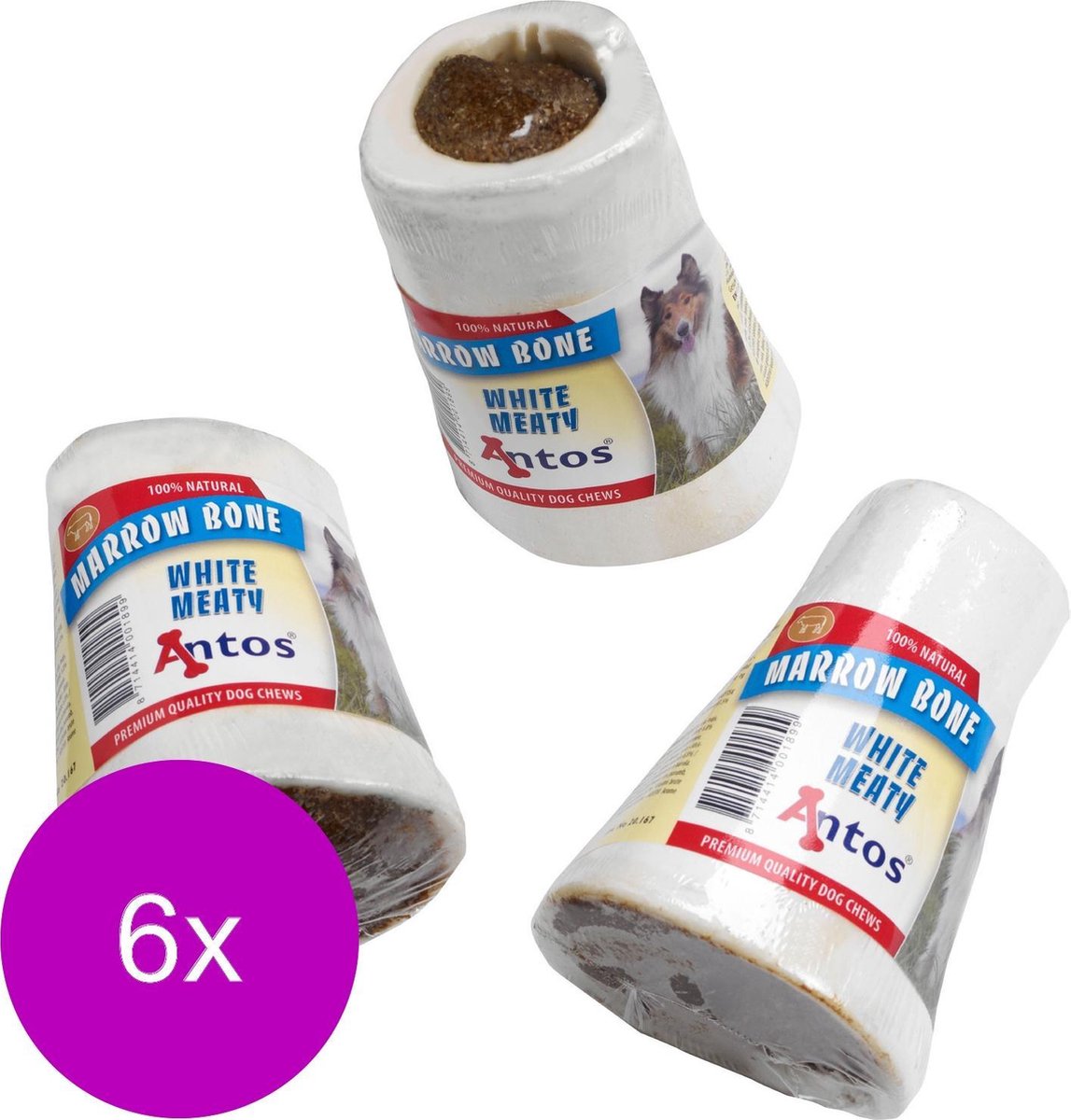 Antos Marrow Bone White Pate 308 g - Hondensnacks - 6 x Rund