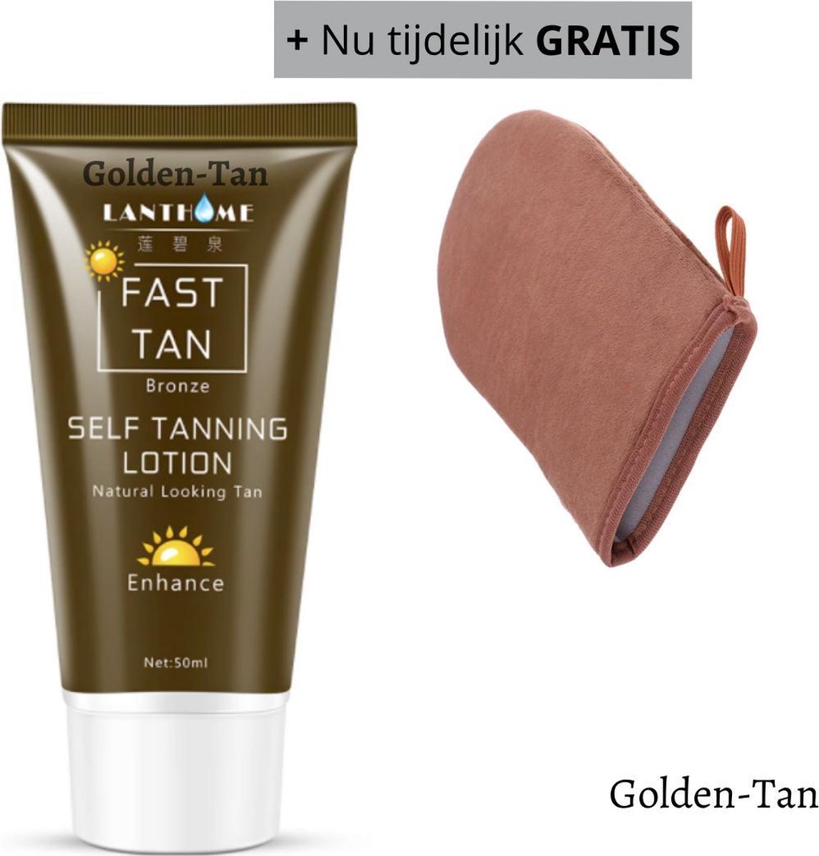 BeautyFit - Zelfbruiner Gezicht/Lichaam Creme + Tanning handschoen (t.w.v. 12.99) - Self tanning  50 ml - Snel Bruin Zonder Zon
