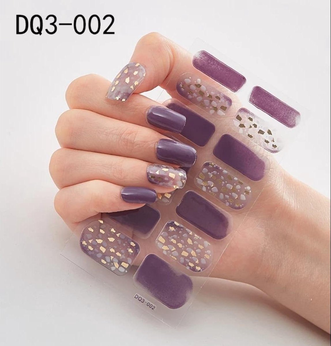 Nail art stickers nagel sticker donker paars met gouden vlokken