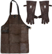 Leren Schort Donker Bruin met Handschoenen – Soepel - Barbecueschort - Kookschort Man – 81 x 56 cm