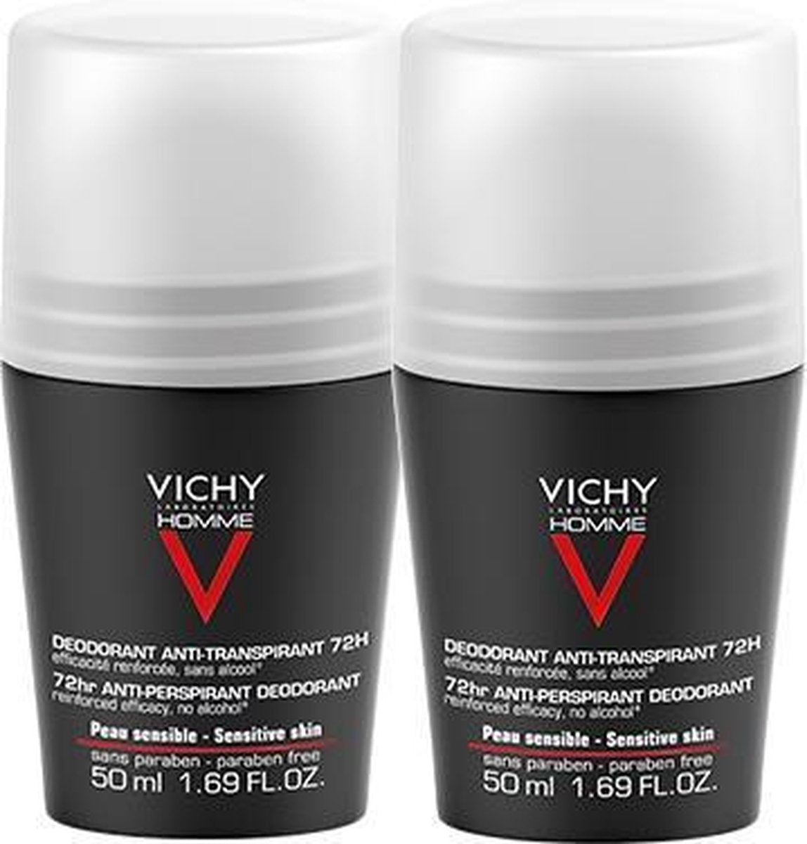 Vichy Homme Vichy Vichy Deodorantdorant roller 72 uur - 2x50ml
