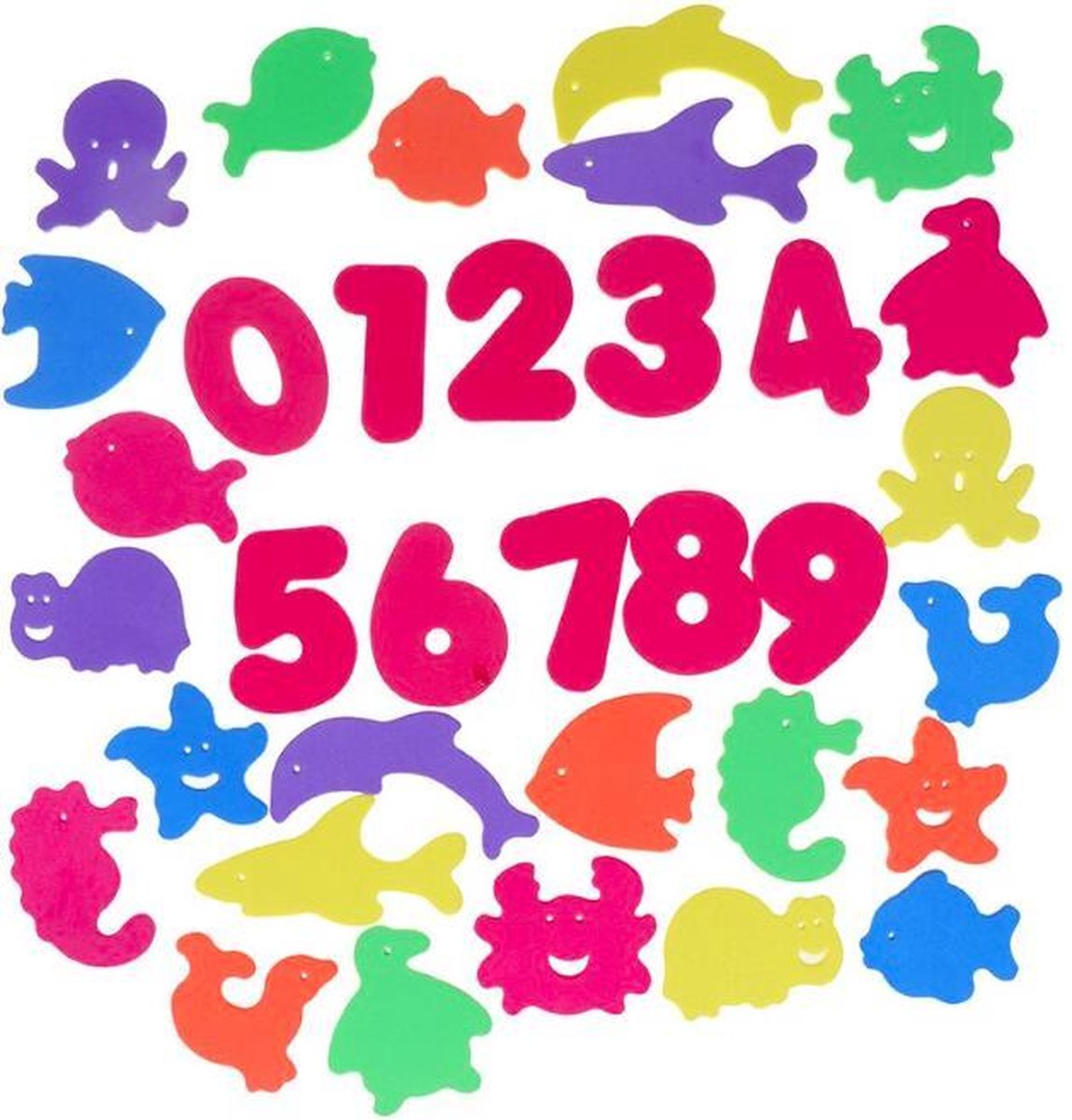 ProductGoods - 34 Badspeeltjes Cijfers En Oceaan Dieren Voor In Bad - Foam Cijfers En Dieren - Bad - Douche - Kinder Speelgoed - Spelen Voor Kinderen