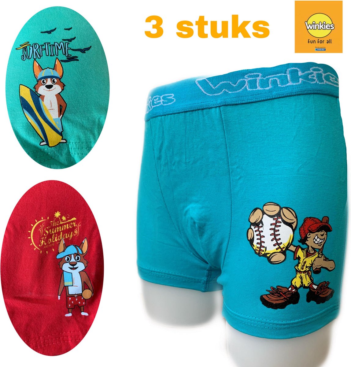 Embrator 3-pack jongens Boxershort met print turquoise/rood/zeegroen 134/140