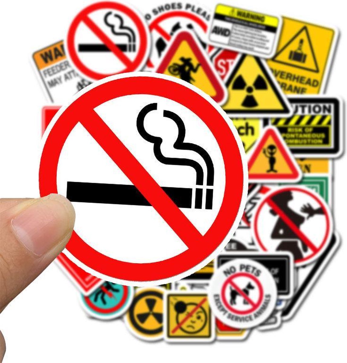 50 stuks waarschuwing stickers 4 tot 8 cm