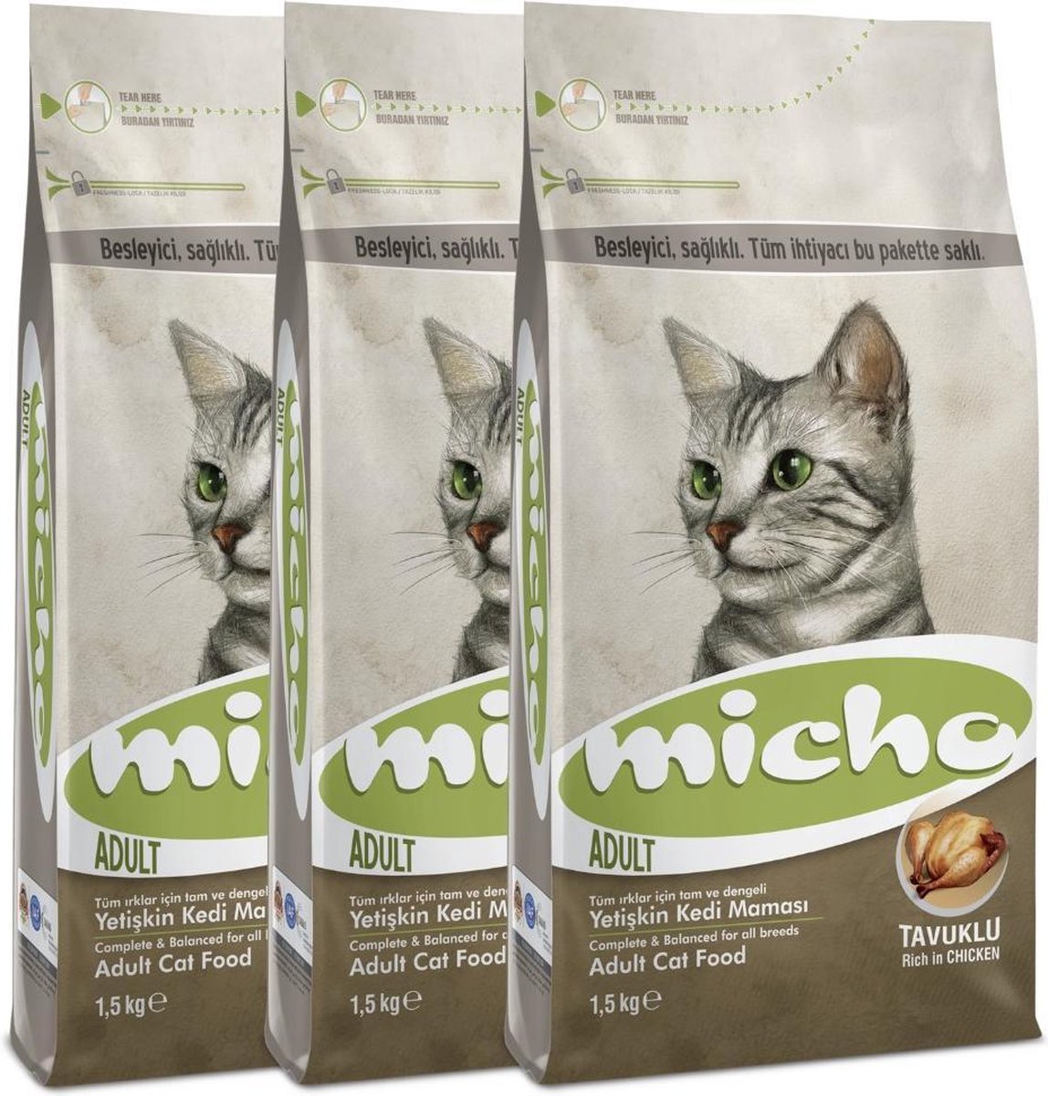 Micho Adult Cat - Premium Kattenvoer - 3 x 1