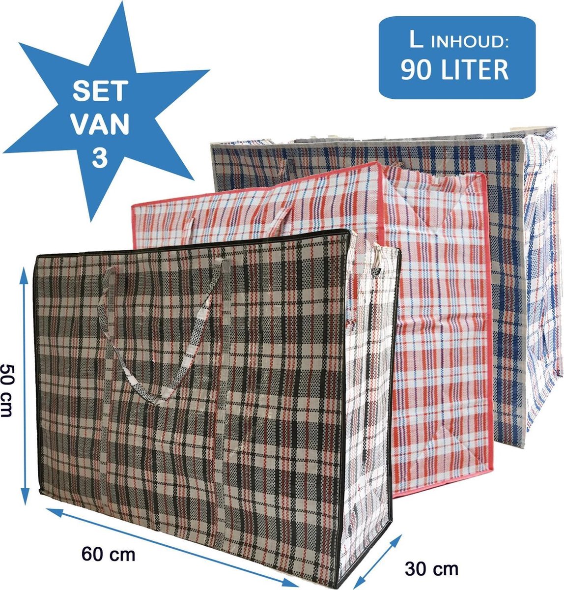 MixMamas Big Shopper Boodschappentas - 60 x 50 cm - Set van 3