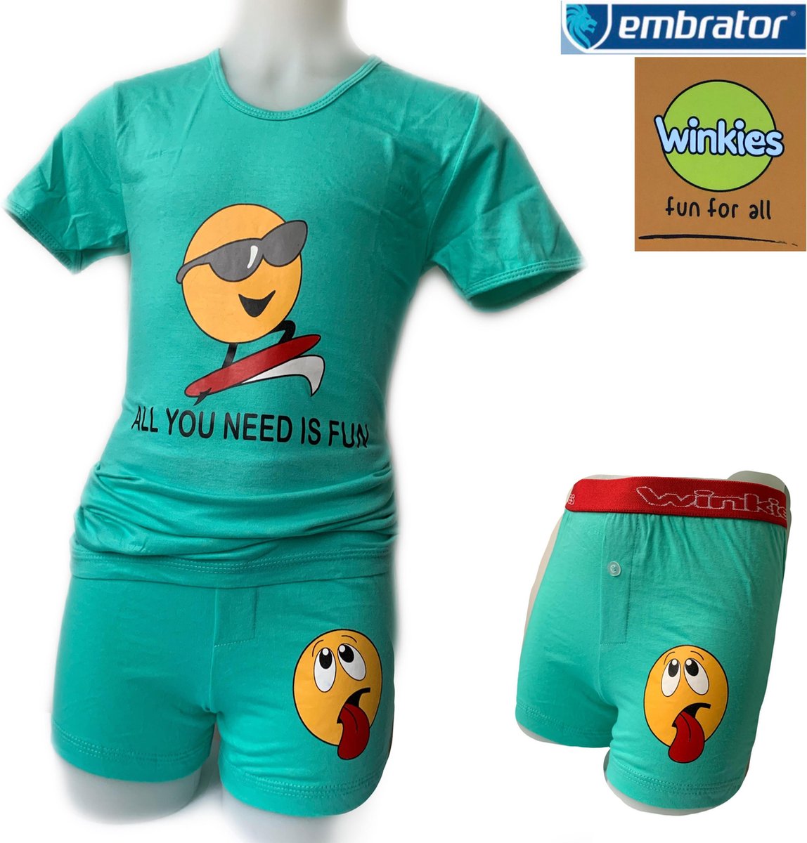Embrator Jongens Ondergoed / Slaapsetje Fun zeegroen maat 122/128