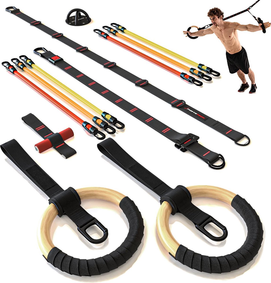 Sportstech suspension trainer | incl. wandhouder & verlengband & deuranker | Weerstandsbanden training voor het hele lichaam en krachttraining |training voor thuis | SKX600_X