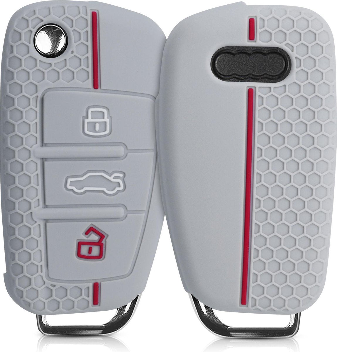 kwmobile autosleutelhoes voor Audi 3-knops autosleutel - Siliconen beschermhoes in lichtgrijs / rood