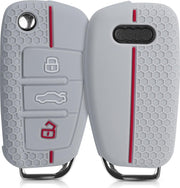 kwmobile autosleutelhoes voor Audi 3-knops autosleutel - Siliconen beschermhoes in lichtgrijs / rood