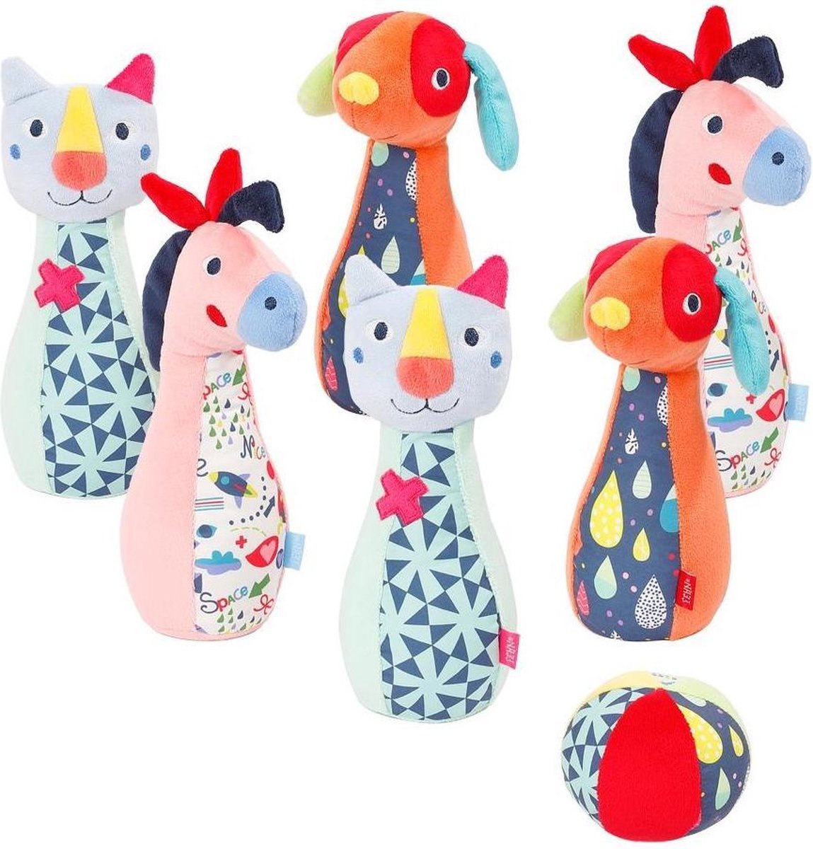 Fehn Bowlingset Color Friends Junior 23 Cm Fluweel Oranje/blauw