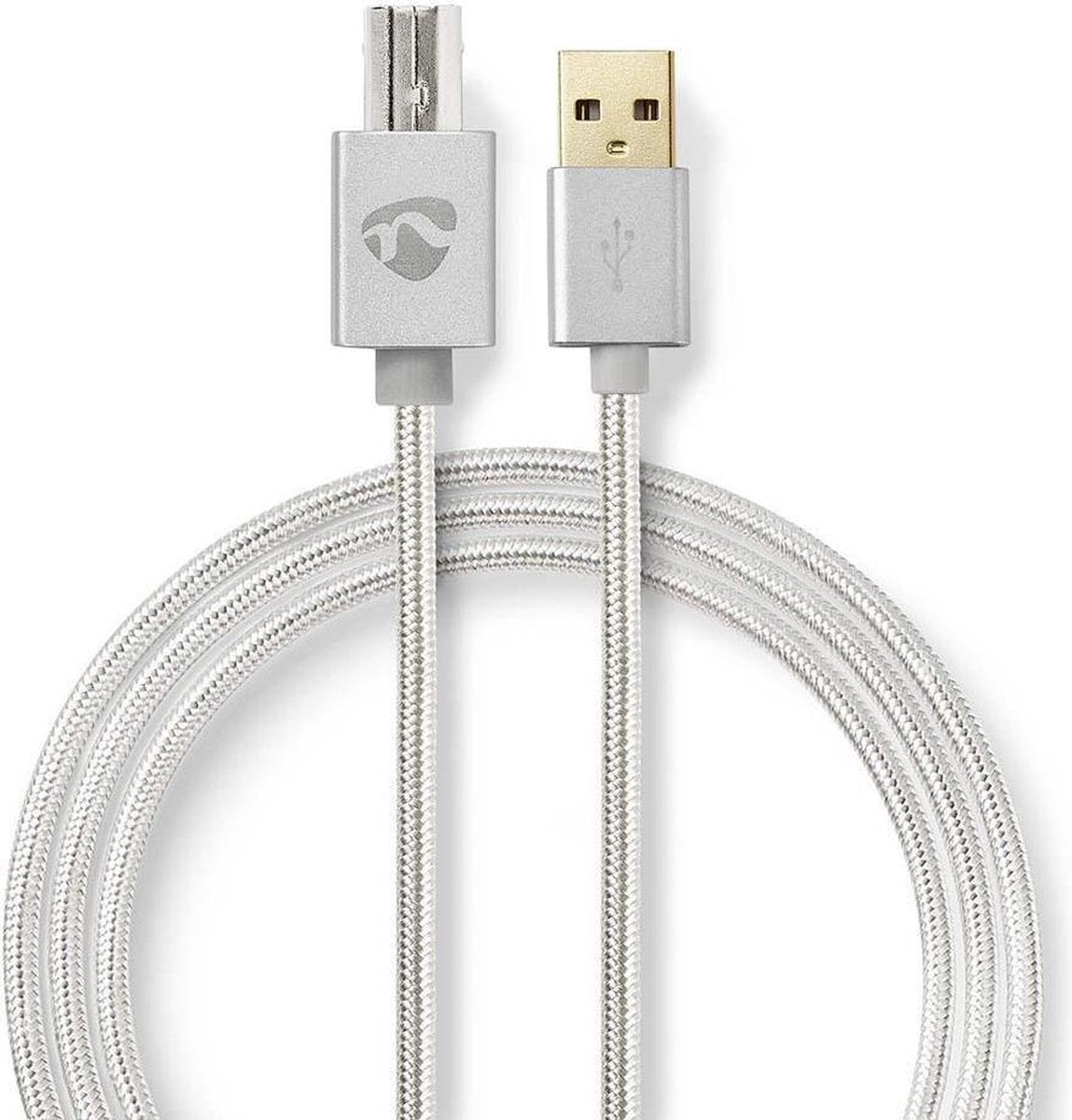 USB-Kabel | USB 2.0 | USB-A Male | USB-B Male | 480 Mbps | Verguld | 2.00 m | Rond | Gebreid / Nylon | Aluminium | Cover Window Box