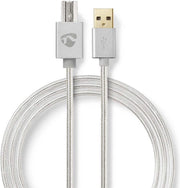 USB-Kabel | USB 2.0 | USB-A Male | USB-B Male | 480 Mbps | Verguld | 2.00 m | Rond | Gebreid / Nylon | Aluminium | Cover Window Box