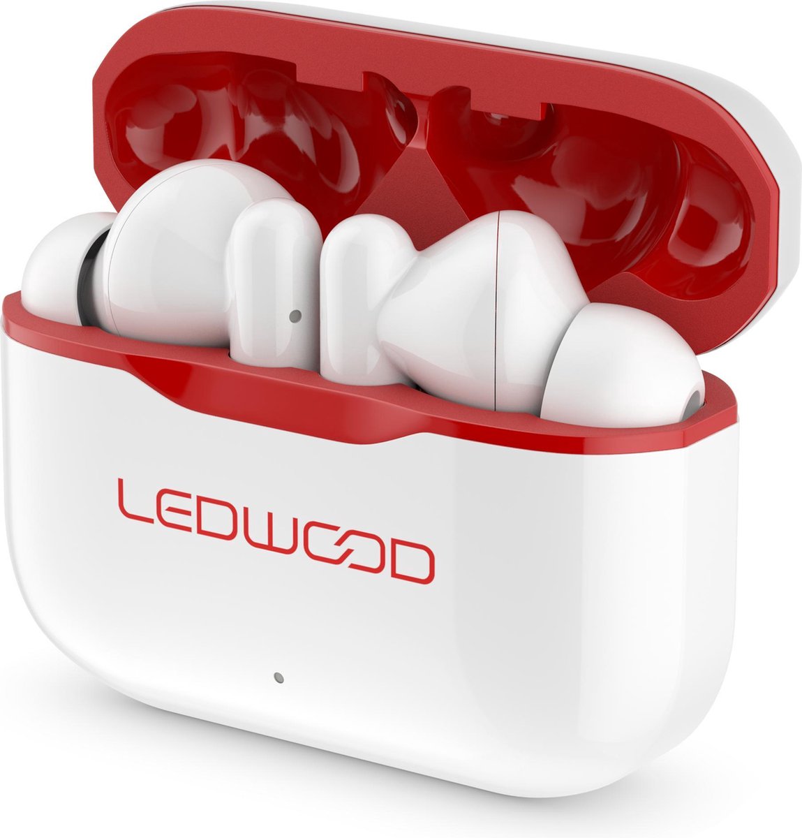 LEDWOOD LD-T06-WHI-RED CAPELLA TWS earphones met oplaadcase en superbass