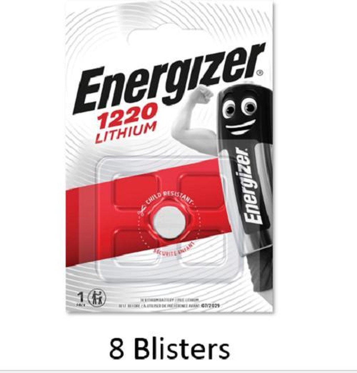 8 stuks (8 blisters a 1 stuk) Energizer Lithium CR1220 3V