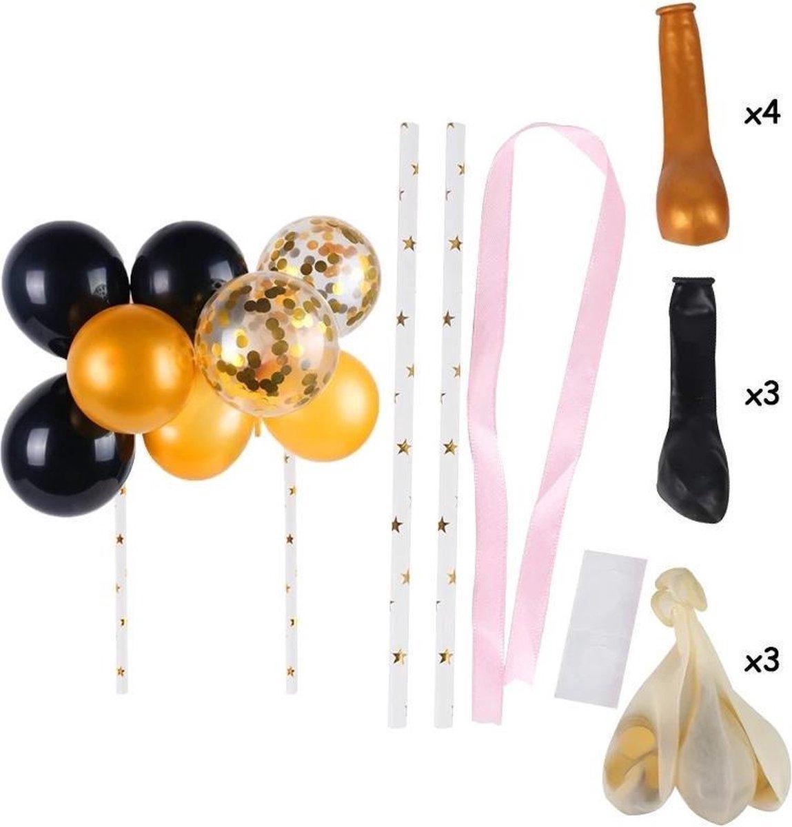 Cake topper ballonnen taart versiering goud-zwart 10 ballonnen