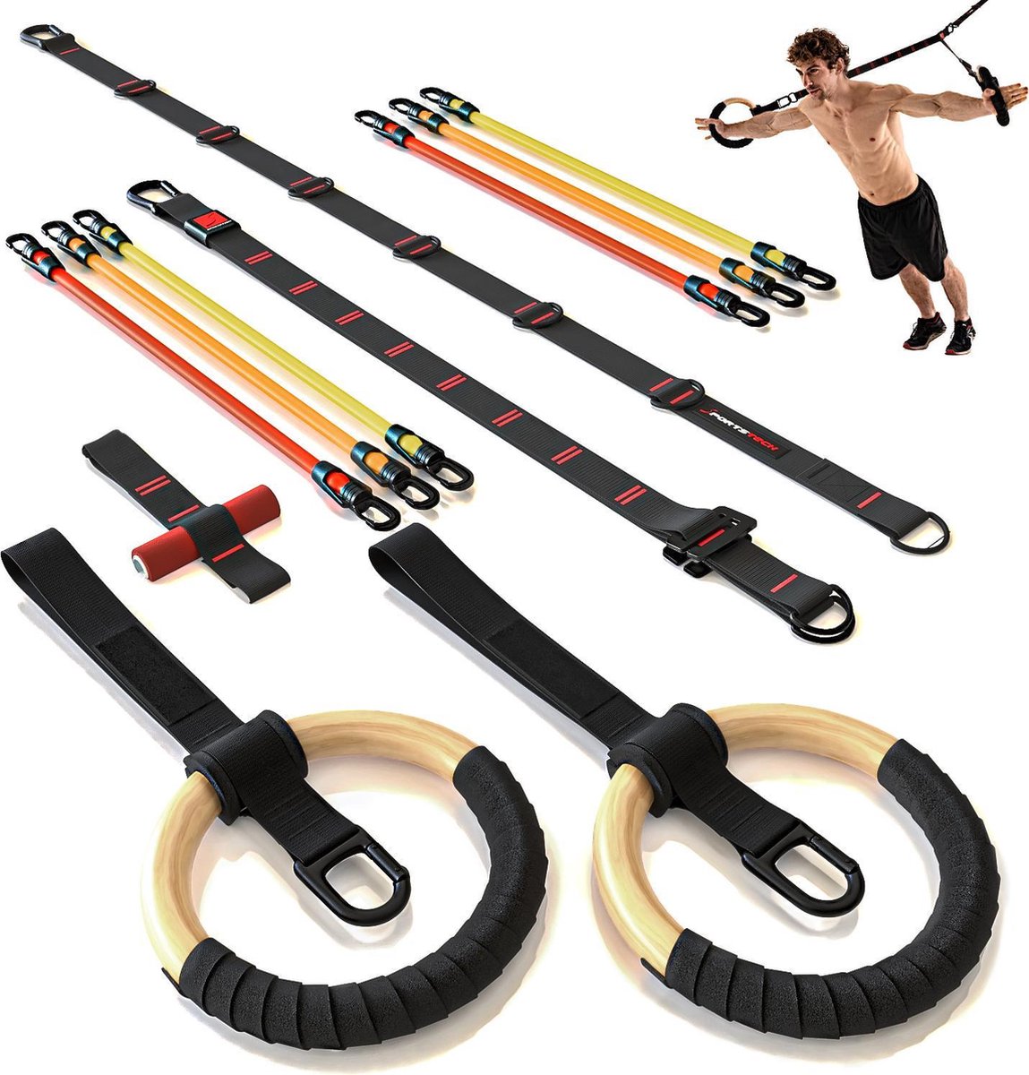 Sportstech suspension trainer | incl. verlengband & deuranker | Weerstandsbanden training voor het hele lichaam en krachttraining |training voor thuis | SKX600